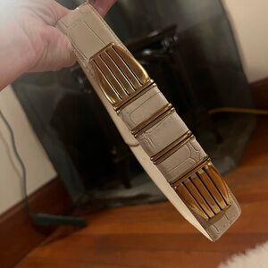Gold Cream Crocodile Embossed Genuine Leather Cinch Belt Rare